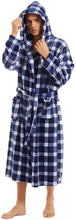 Load image into Gallery viewer, Men&#39;s Soft Knit Hooded Blue Checkered Robe