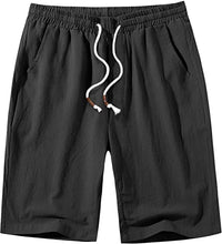 Load image into Gallery viewer, Men&#39;s Black Linen Drawstring Casual Summer Shorts