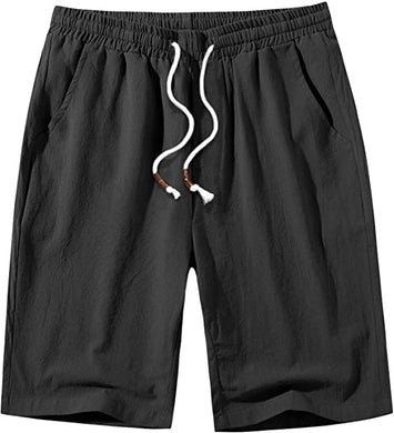 Men's Black Linen Drawstring Casual Summer Shorts