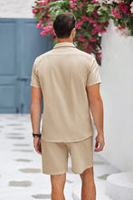 Load image into Gallery viewer, Men&#39;s Khaki Linen Casual Short Sleeve Shorts Set