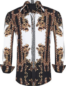 Men's Fashion Luxury Printed Gold Chain Long Sleeve Shirt