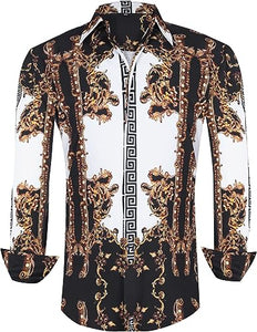 Men's Fashion Luxury Printed Blue Floral Long Sleeve Shirt