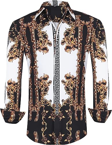 Men's Fashion Luxury Printed Z-black White Long Sleeve Shirt