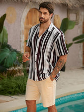 Load image into Gallery viewer, Men&#39;s Vacation Striped Summer Short Sleeve Wine Red Striped Shirt