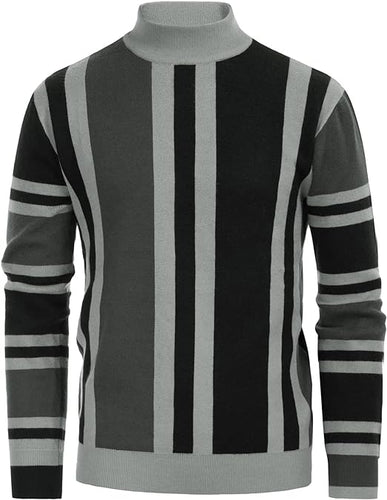 Men's Grey Striped Vintage Long Sleeve Sweater