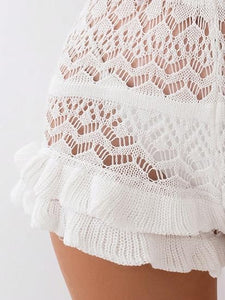 Boho Ruffled Hihg Waist White Crochet Shorts