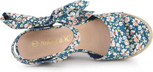 Load image into Gallery viewer, Platform Floral Teal Wedge Sandals