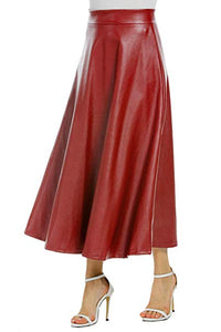 Vegan Leather Black High Waist A Line Midi Skirt