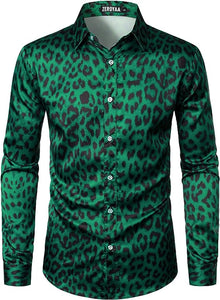 Men's Luxury Satin Printed Zebra Print Long Sleeve Dress Shirt