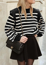 Load image into Gallery viewer, Casual Knit Black Striped Lantern Sleeve Knit Sweater
