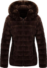 Load image into Gallery viewer, Faux Fur Collar Light Coffee Reversible Hooded Puffer Coat