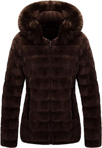 Faux Fur Collar Black Reversible Hooded Puffer Coat