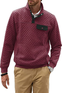 Men's Quilted Rust Red Long Sleeve Pullover Sweater