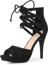 Load image into Gallery viewer, Black Gladiator Lace Up Open Toe Stiletto Heels
