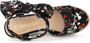 Platform Floral Black Wedge Sandals