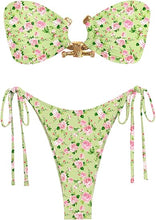 Load image into Gallery viewer, Beautiful Bandeau Bikini Green Print Swimsuit