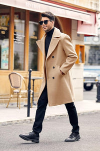 Men's Stylish Navy Blue Lapel Collar Breasted Trench Coat