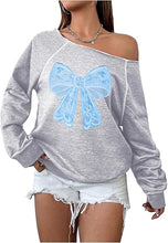 Load image into Gallery viewer, Blue-Grey Fall Chic Off Shoulder Sweatshirt