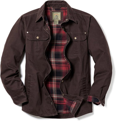 Men's Brown Cotton Flannel Long Sleeve Shirt Jacket