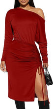 Load image into Gallery viewer, Off Shoulder Red Long Sleeve Adjustable Midi Dress