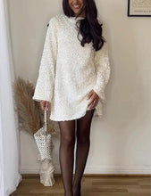Load image into Gallery viewer, Sparkle Pretty Bow Tie Sequiin White Long Sleeve Mini Dress