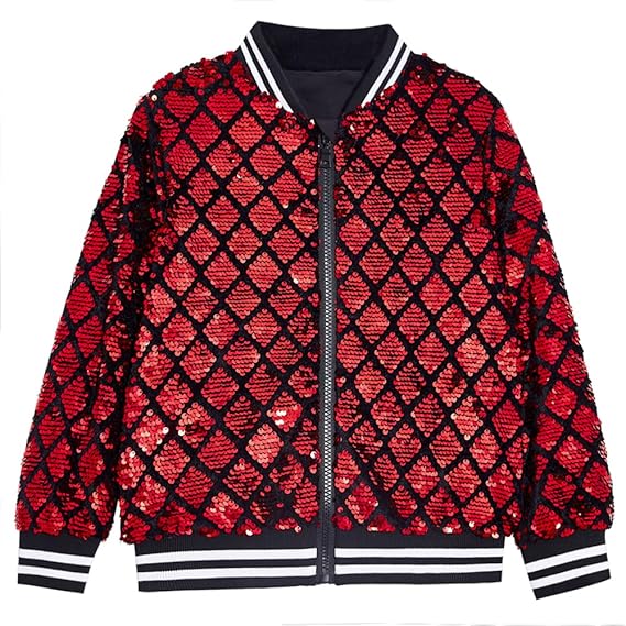 Men's Sequin Red Varsity Diamond Long Sleeve Jacket