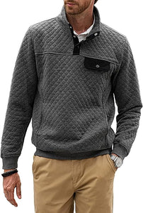 Men's Quilted Dark Green Long Sleeve Pullover Sweater