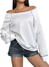 Load image into Gallery viewer, Blue-Grey Fall Chic Off Shoulder Sweatshirt