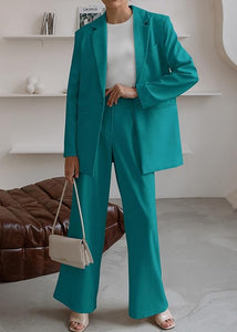 Sophisticated Working Woman Green Blazer & Pants Suit Set