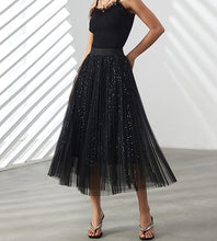 Load image into Gallery viewer, Prestigious Tulle Black Pleated Flowy Maxi Skirt