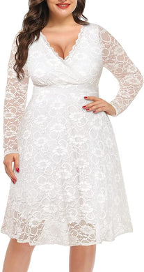 Plus Size White Pink Lace Long Sleeve Cocktail Dress
