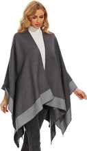 Load image into Gallery viewer, Black-Gray Soft Knit Wrap Poncho Style Cardigan