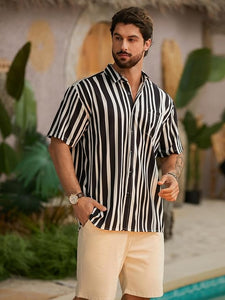 Men's Vacation Striped Summer Short Sleeve White Striped Shirt