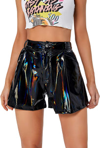 Black Metallic High Waist Shorts