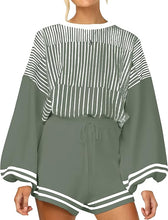 Load image into Gallery viewer, Soft Knit Pullover Long Sleeve Green Striped Sweater &amp; Shorts Set