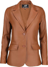 Load image into Gallery viewer, Women&#39;s Cognac Lambskin Leather Long Sleeve Jacket