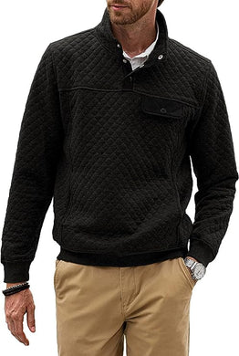 Men's Quilted Black Long Sleeve Pullover Sweater