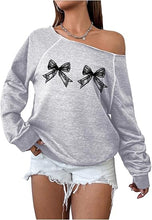 Load image into Gallery viewer, Blue-Grey Fall Chic Off Shoulder Sweatshirt