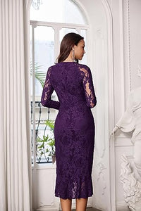 Beautiful Lace Purple Long Sleeve Midi Dress