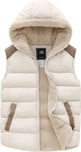 Soft Fleece Cream Winter Puffer Sleeveless Vest