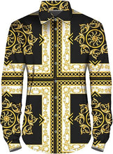 Load image into Gallery viewer, Men&#39;s Fashion Luxury Printed Black/Gold Flower Long Sleeve Shirt