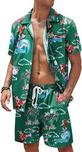 Load image into Gallery viewer, Men&#39;s Black/White Print Summer Button Up Shorts &amp; Shirt Set