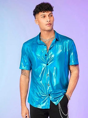 Men's Holographic Mint Blue Short Sleeve Shirt