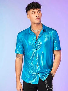 Men's Holographic Mint Blue Short Sleeve Shirt