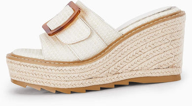 Chelsey Wedge Buckle Platform White Summer Sandals