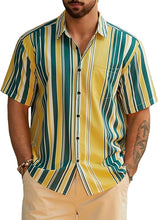 Load image into Gallery viewer, Men&#39;s Vacation Striped Summer Short Sleeve Beige Striped Shirt