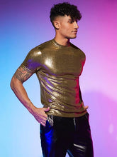 Load image into Gallery viewer, Men&#39;s Gold Sparkling Short Sleeve Metallic Shirt