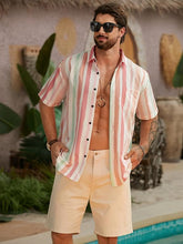 Load image into Gallery viewer, Men&#39;s Vacation Striped Summer Short Sleeve Multicolor Shirt