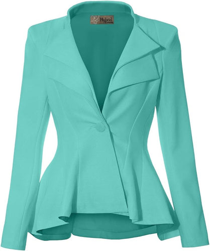 Business Chic Mint Peplum Style Long Sleeve Lapel Blazer