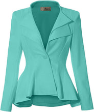 Load image into Gallery viewer, Business Chic Black Peplum Style Long Sleeve Lapel Blazer